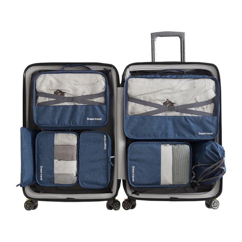 

7 Pieces One Set Waterproof Travel Tote System Durable Packing Cube Unisex Clothing Sorting Large Capacity Accessories Supplies