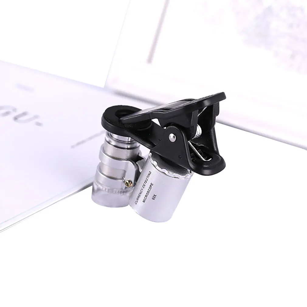 60X мобильный адаптер лупа с лампой 60 раз Портативный Ювелирные изделия идентификация микроскоп объектив общий зажим