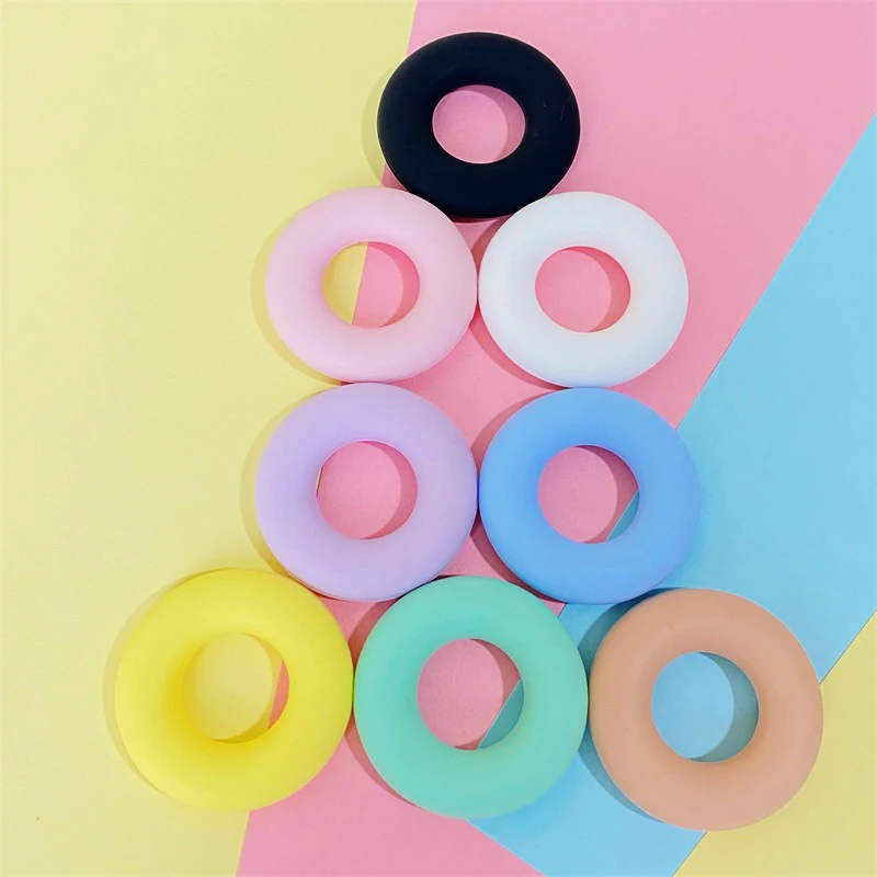 5pcs Donut Round Silicone Teether  Beads Baby Teething Ring  Food Grade Teething Necklace Toy Baby Products