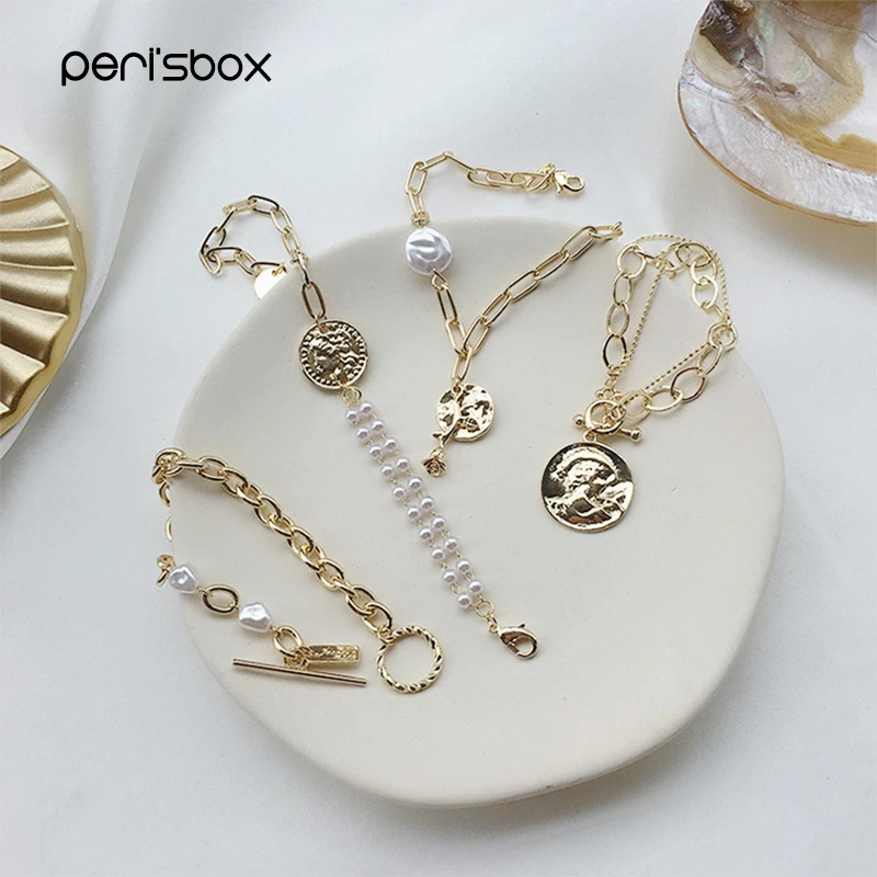 Браслет из жемчуга Peri'sbox 4 стиля золотистый браслет с застежкой-тумблером
