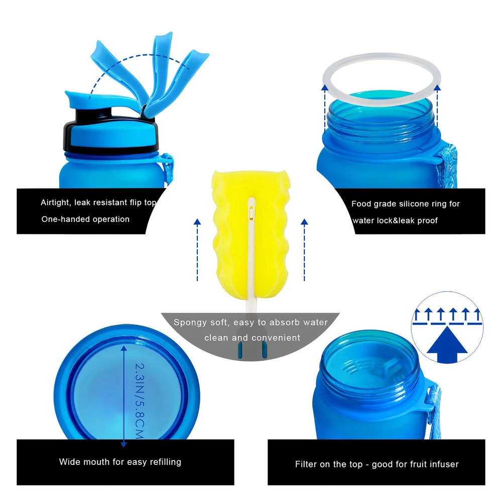 ZORRI Water Bottle 600ML /800ML/1000ML Plastic Drinkware Tour Outdoor Sport School Leak Proof Seal Gourde Climbing Water Bottles