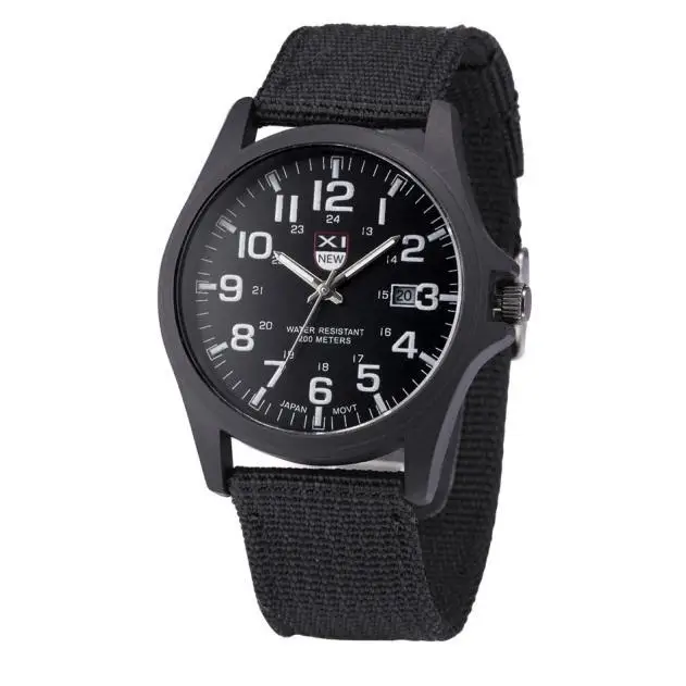 Черный Мужские армейские часы военные мужские кварцевые часы montre homme тканевый ремешок повседневные мужские спортивные наручные часы erkek kol saati часы - Цвет: Черный