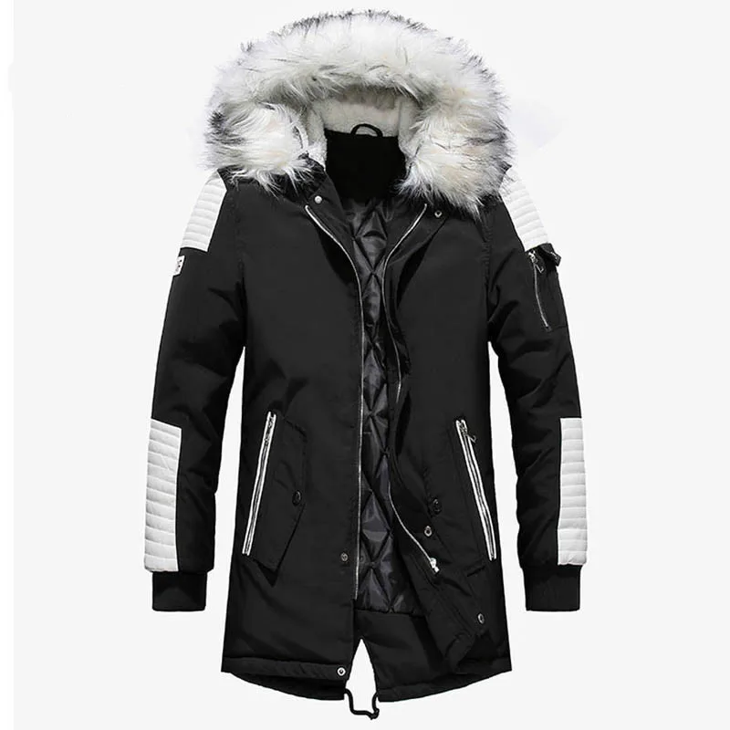 Winter Jacket Coats Parkas Long Outwear Hooded-Collar Thicken Men Casual Invierno Warm
