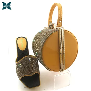 

Latest Yellow Shoes and Bag Set Italian design Women Shoes and Matching Bag with Ctystal Mature Style African Lady Shoes and Bag