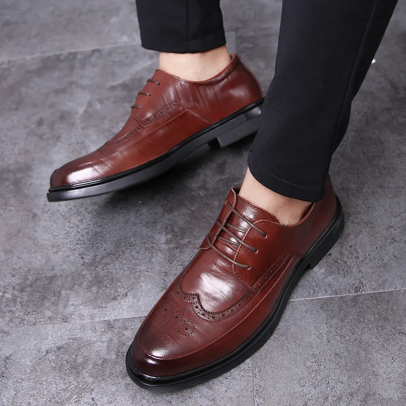 

Men Lace Up Split Leather Brogue Classic Simple Comfortable Business Buty Meskie
