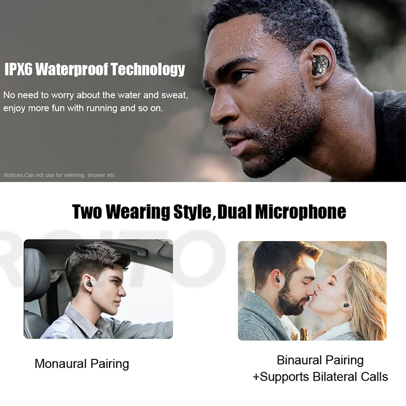 TECSIRE 6D стерео беспроводные наушники TWS Bluetooth с сенсорным управлением прозрачные