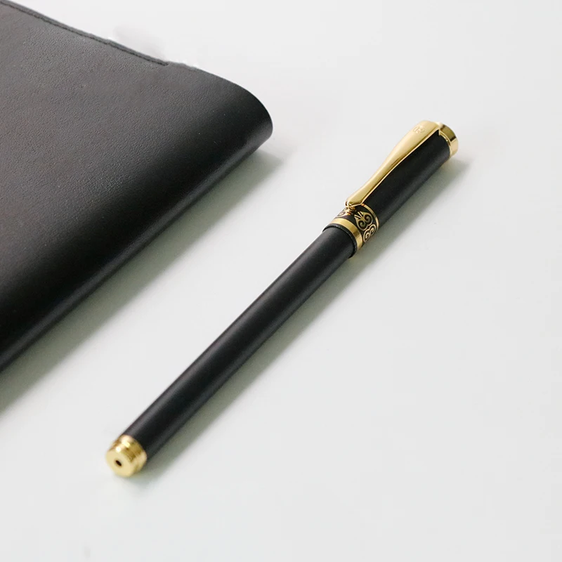 

Gold Clip Black Business Rollerball Pen 1pc 0.5mm Fine Point Black Ink Metal Office Signature Pens customized Engraved Accept