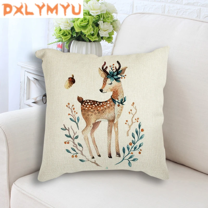 

Deer Rabbit Hedgehog Fox Printed Cushion Cover Nordic Cartoon Animals Throw Pillow Case Decorative Pillowcase Cojines Almofadas
