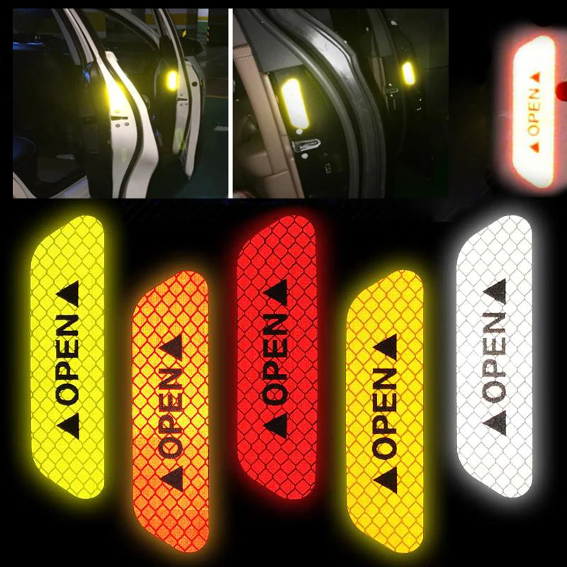 

4pcs Car Door Safety Warning Reflective Stickers Auto Open Reflective Strip Waterproof Car Long-distance Warning Luminous Tapes