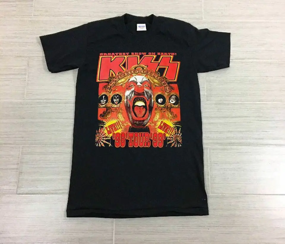 Kiss Band 1998 Psycho Circus Tour Concert T Shirt Vintage Rare Asia Size S To 3XL Cartoon Print Short Sleeve T-Shirt | Мужская одежда