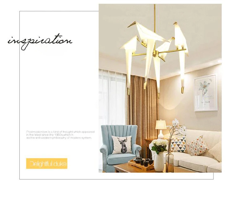 Description Picture 5 of itemNordic Pendant Light Gold Bird Cage Living Room Bedroom Origami Bird Light Kitchen Hanging Lamp Dining Room Paper House Lights