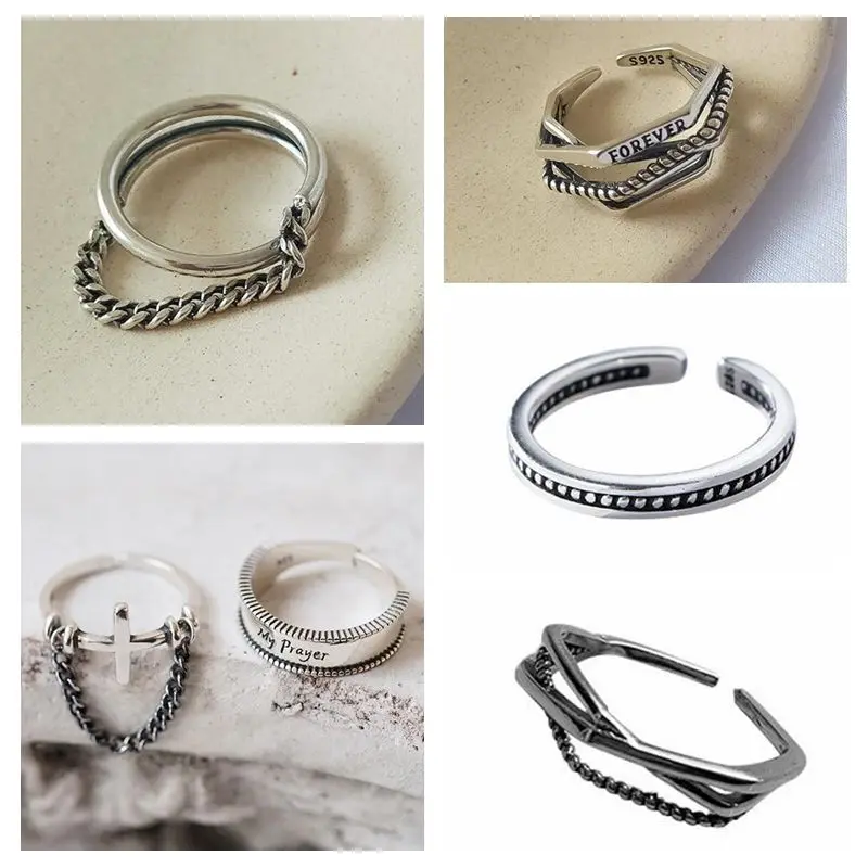 

Fine 925 Sterling Silver Woman Rings with chain Knuckle Ring Multi Styles Adjustable Rings Toe Ring Beach Foot Jewelry A30