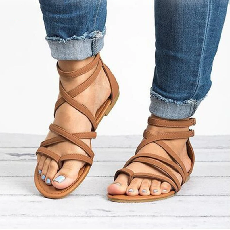 

Women Sandals Rome Style Summer Shoes Woman Gladiator Sandals With Zip Flip Flop Female Flat Sandals Lady Beach Sandalias Mujer