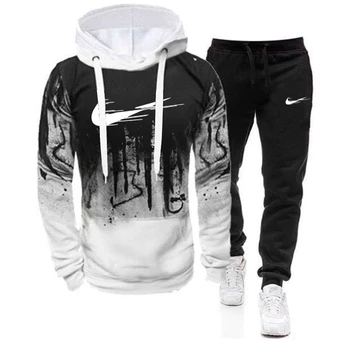 

2Pcs/Set Men's Sportswear Sets 2020 Autumn Winter Hooded Thick Male Casual Tracksuit Men 2 Piece Sweatshirt + Sweatpants Set