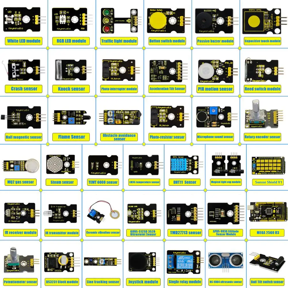 Новинка! Keyestudio датчик стартовый комплект V2.0 37 в 1 коробка с(плата Mega 2560) для Arduino комплект