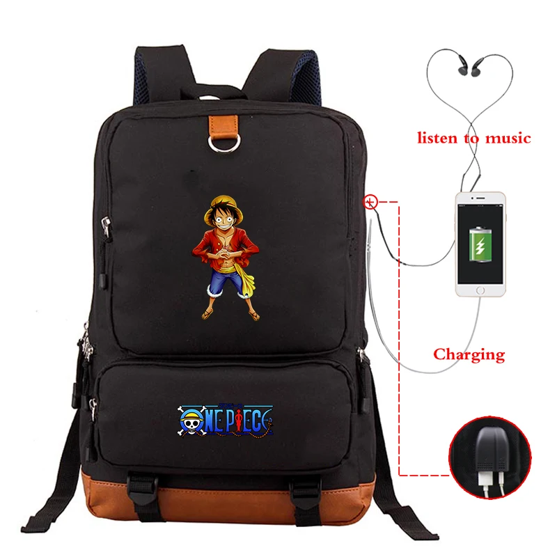 Anime Black Backpack USB Charging Large Capacity Bagpack Unisex School Bags Backpacks Travel Bag for College Bookbag Sac A Dos - Color: Backpack 17