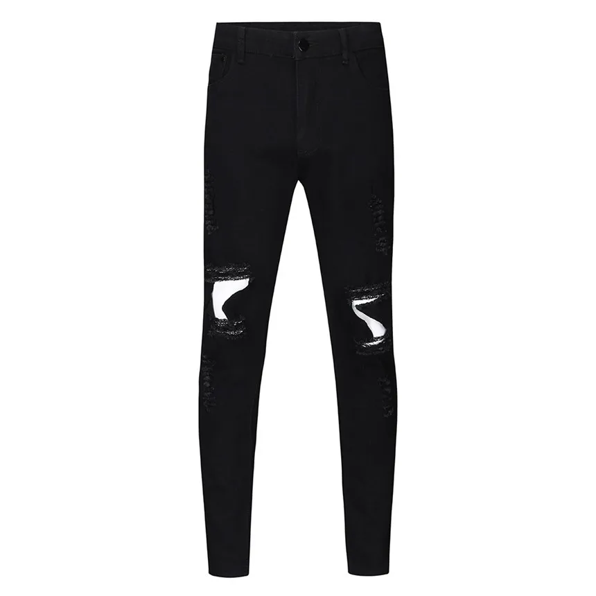 Black KLV брюки мужские модные персонализированные прямые брюки рваные джинсы тонкие брюки повседневные длинные брюки хип-хоп уличные брюки - Цвет: Black