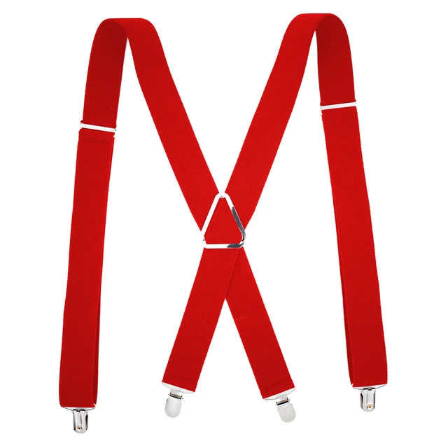 Solid Color Suspenders Braces with Clips for Women Men Adult X Back Adjustable Elastic Large Size Tirante Trousers Strap Bretele Red