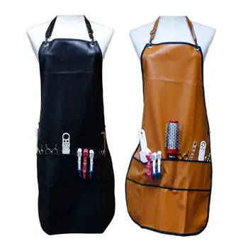 

Professional PU Leather Hairdressing Apron Waterproof Salon Tools Storage Work Clothes Non Sticky with Pockets Barber Supplier