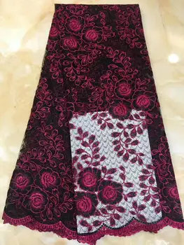 

2019 Nigerian French Net Lace Fabric Pink Black Embroidered African Lace Fabric High Quality Dubai Guipure Mesh Lace 5 Yards