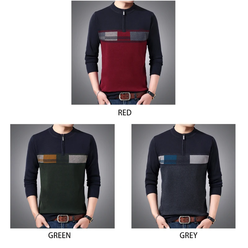 Flash Sale Winter New Men?s Fashion Zipper Color Blocking Thickened Sweater Casual Fit Round Neck Warm Bottoming Mens Sweaters for 2020