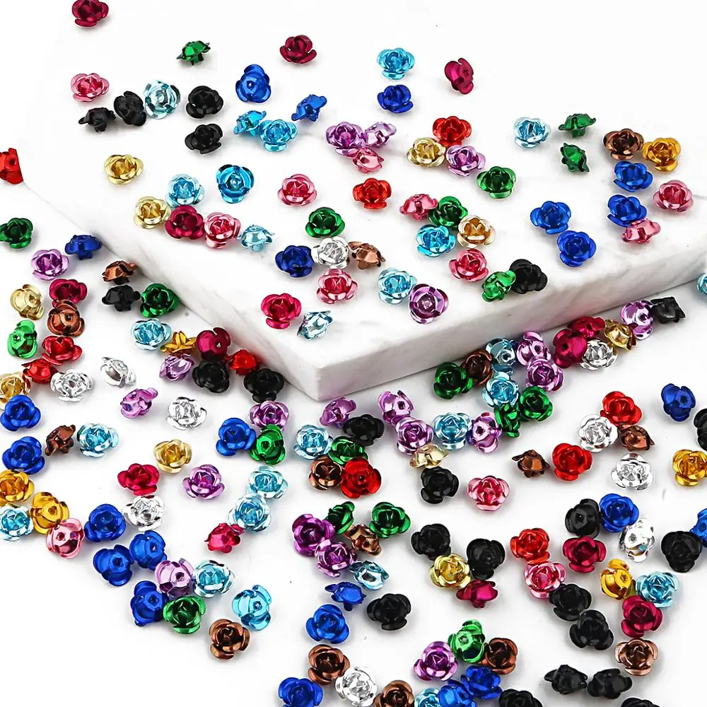 100pcs 6/8/12mm 알루미늄 3D 장미 꽃 웨딩 파티 DIY 공예 장식 여러 가지 빛깔의 비즈 홈 장식 Diy 재봉 재료
