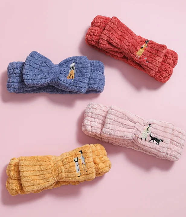 Female wash face shampoo mask is not easy to fall off the special elastic bow net red embroidery headwear hair band J05