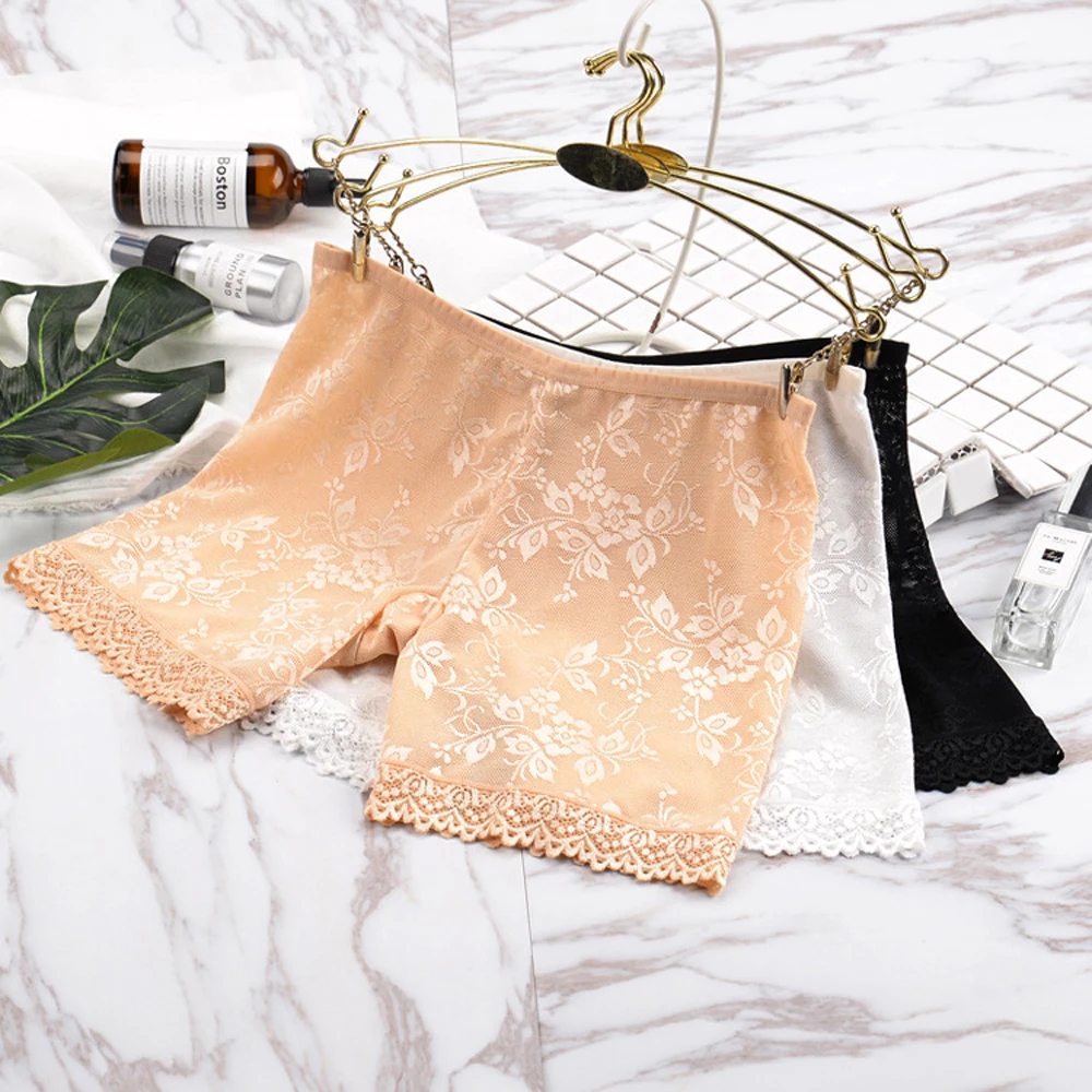 

2Pcs New Sexy Women's Plus Size Safety Anti-emptied Pants Cotton Nylon High Waist Lace Hollow-out Mesh Breathable Shorts Panties
