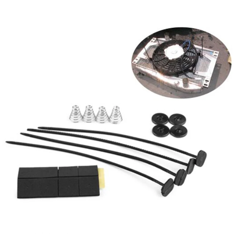 Car Fan Fan Mount Kit For Car Vehicle Electric Radiator Fan Mounting 4 mounting feet 4 cable ties springs 8 foam protection pads Kit