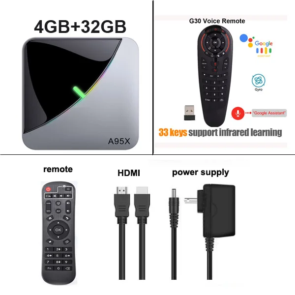 ТВ-приставка A95X F3 Air droid 9,0 Amlogic S905X3 4G ram 32GB 64GB quad core 2,4G/5 GHz Wifi BT H.265 4K Youtube A95X F3 телеприставка - Цвет: 4GB 32GB G30S