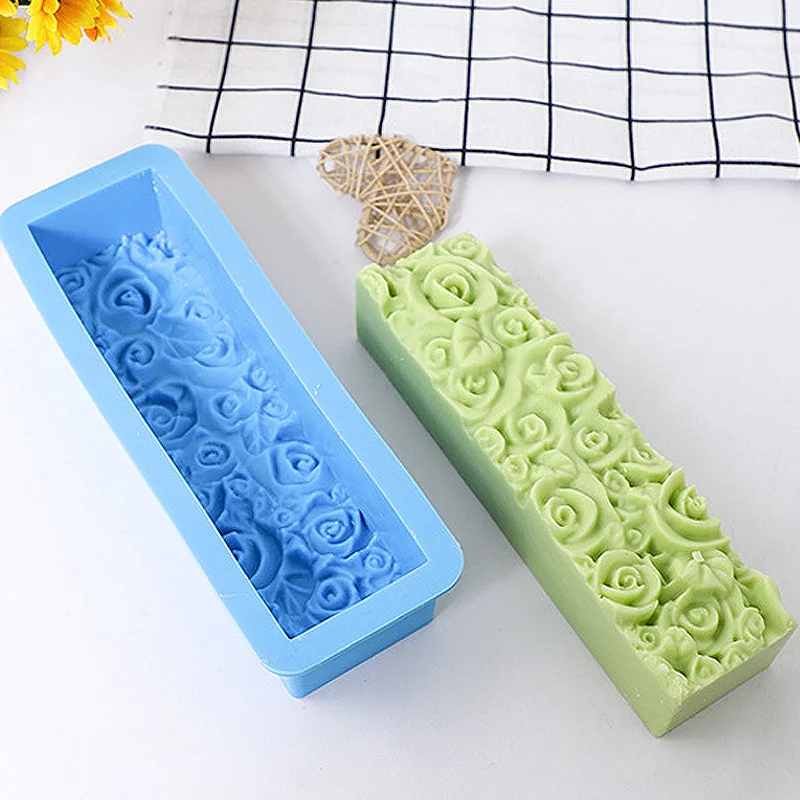 For 1pcs Silicone Soap Mold Flexible Easy Removal Rectangle Rose Flower