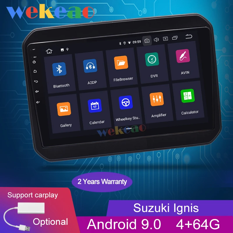  Wekeao Touch Screen 9'' 1 Din Android 9.0 Car Dvd Player Car Radio Automotivo For Suzuki Ignis Andr