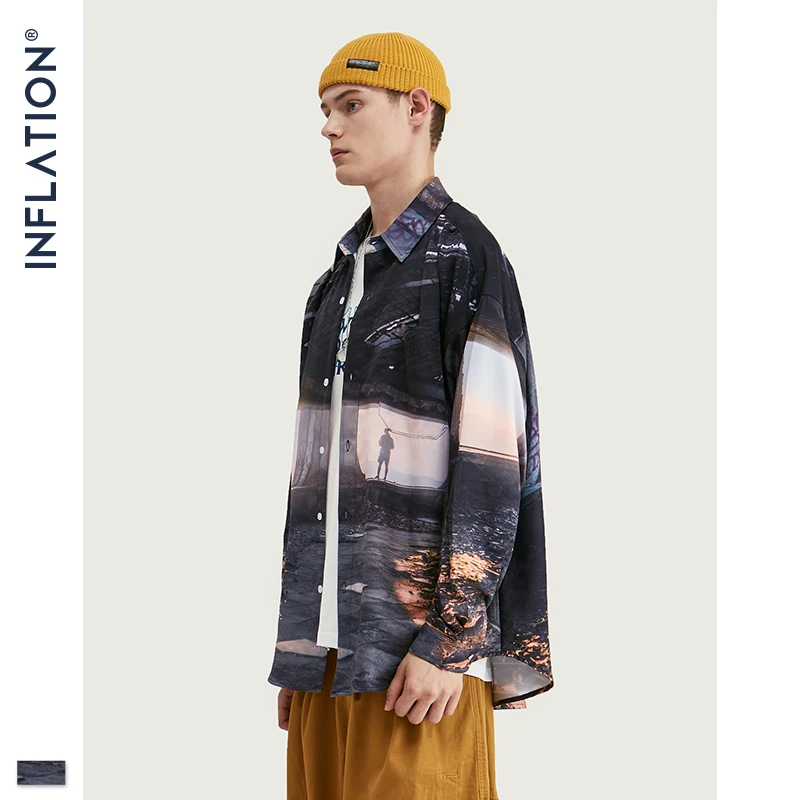 Инфляция цифровая печать мужская рубашка 2019 FW большой графический принт с