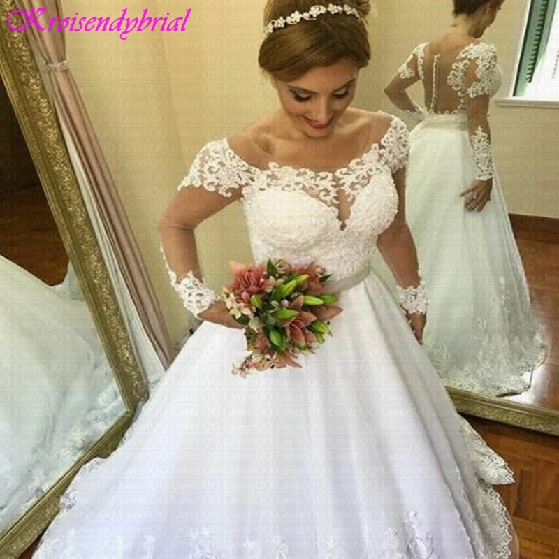 QFS073 Vestidos De Noiva Свадебные платья с длинными рукавами со скромным заводом кружевные винтажные платья принцессы Свадебное платье de mariage