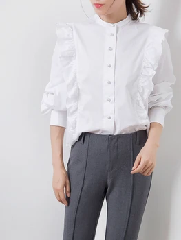

Women Shirt 2019 Autumn and Winter New Style Ruffle Shirt Cotton