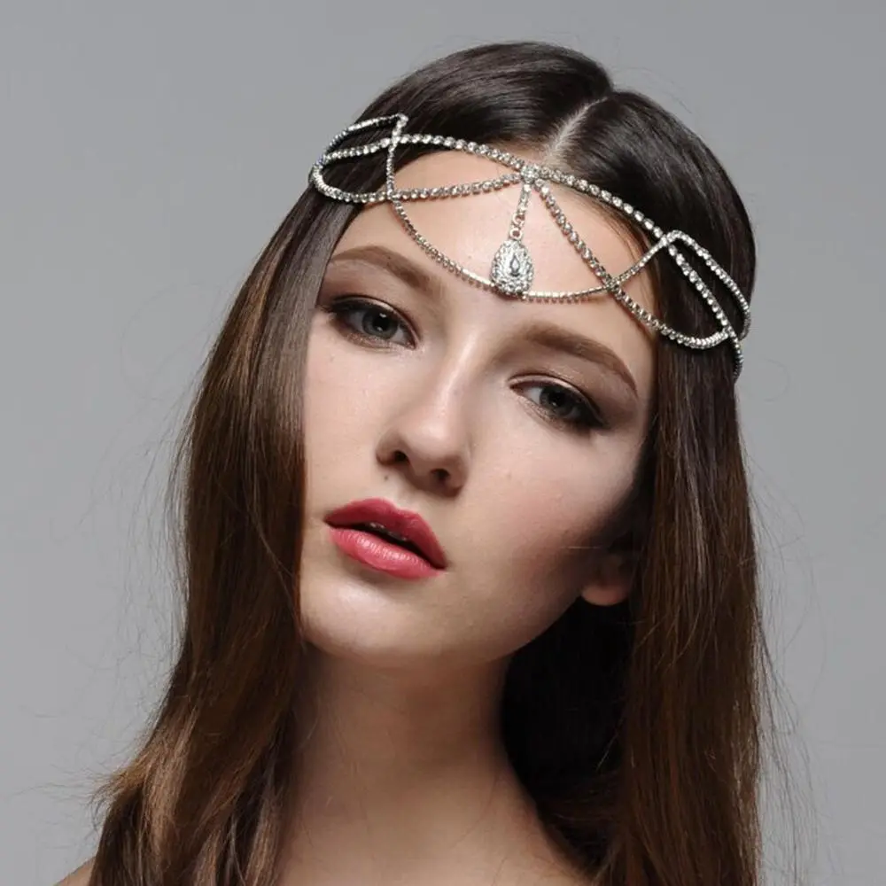 

Fashion Retro Multi-Layer Rhinestone Headwear Hair Accessories Sexy Forehead Drop Chain Ladies Hair Chain Jewelry Accessories