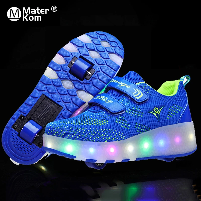 Size 28-40 Shoes With Wheels Led Glowing Luminous Sneakers  For Girls