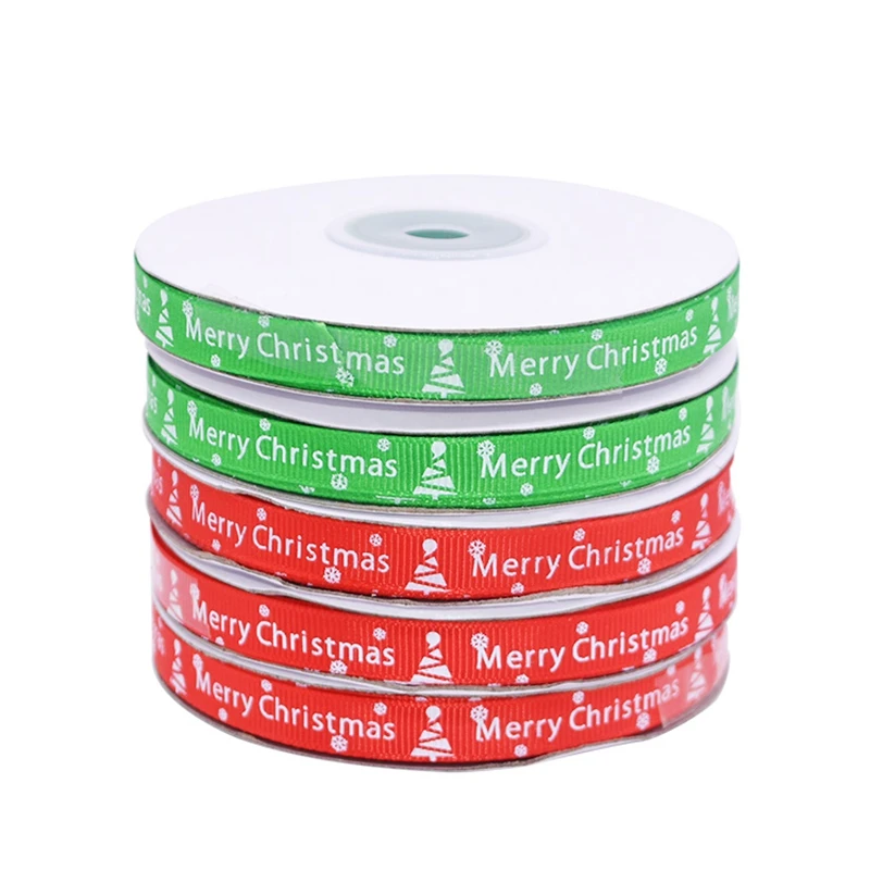 

25Yards/lot 10mm Merry Christmas Letters Festival Printed Grosgrain Ribbons for Home Party Decorations Gift Package DIY Crafts