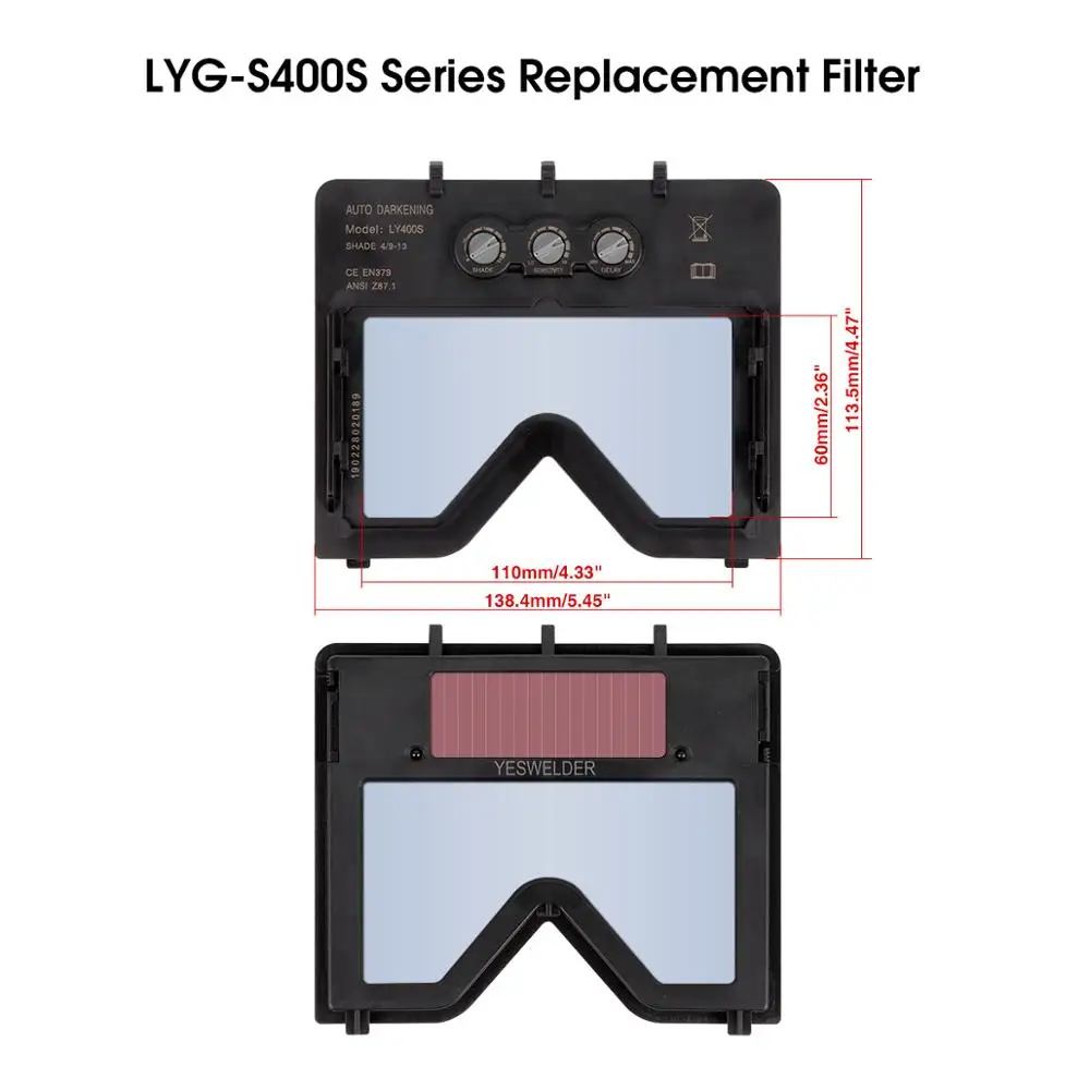 

YESWELDER Solar Auto Darkening Filter Replaceable ADF for Welding Helmet/Welding Mask of LYG-S400S Series