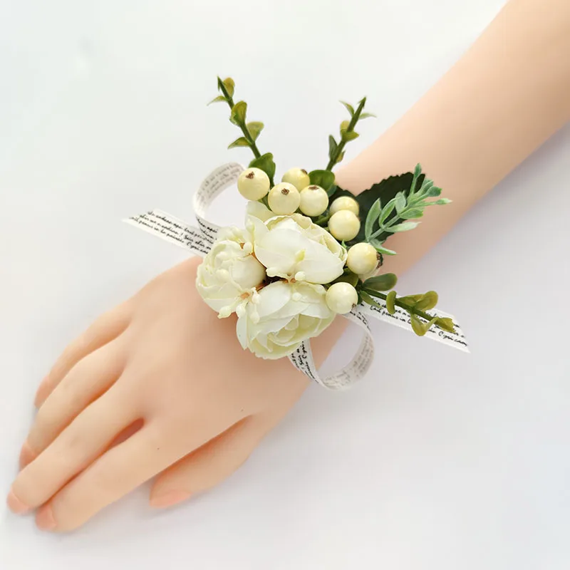 

Groom Boutonniere Wrist Corsage Wedding Accessories Bride Bridesmaids Bracelet Flowers Fleur Mariage Silk Roses Party Decoration