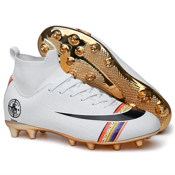 2021 Men's golden plated color studs football sneakers indoor turf superfly futsal original boots ankle high top soccer cleats 1