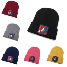 Зимние шапочки для мужчин с вышивкой в виде мультяшного ежа, теплые вязаные шапочки для женщин, шапочки в стиле унисекс в стиле хип-хоп