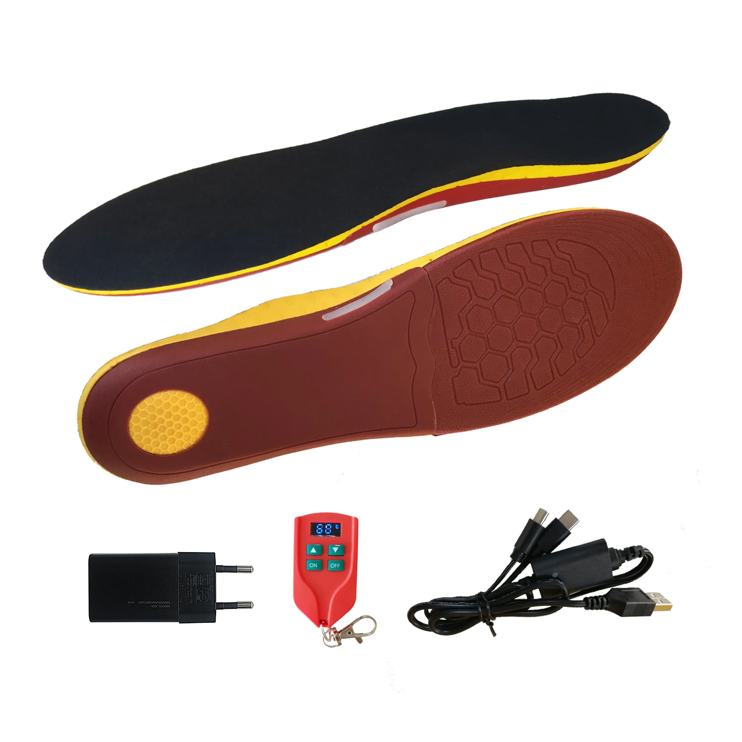 2000Ma Electrically Heated Orthopedic Insoles with Controller Arch