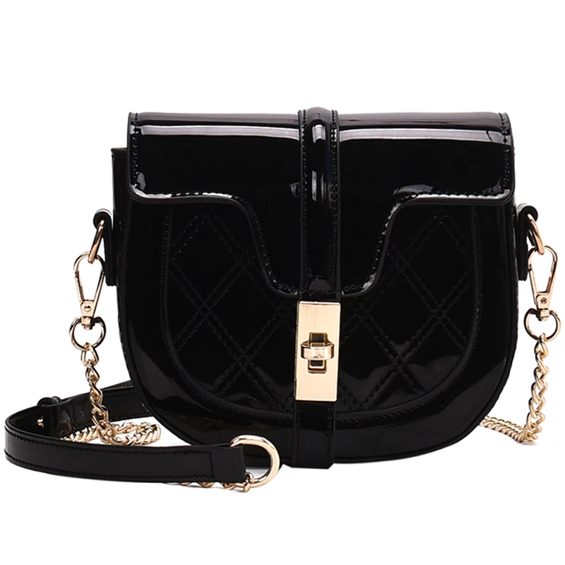 

iVog New Arrival Everyday Female Small PU Messenger Crossbody Handbag Chain gg Geometric Saddle Bags for Women 2019