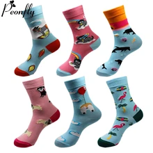 PEONFLY женские носки японский хлопок Красочные мультфильм Симпатичные кошки и собаки забавные счастливые каваи носки для девочек Рождественский подарок