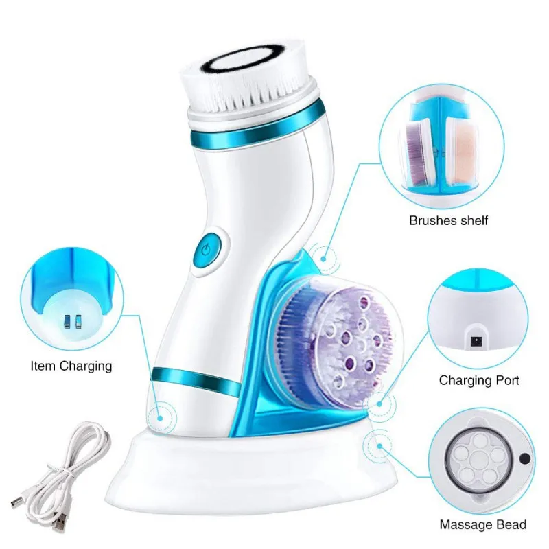 4 in 1 Electric Facial Cleansing Brush Skin Scrubber Deep Face Cleaning Peeling Machine Pore Cleaner Roller Massager roller brush for tineco ifloor 3 breeze vacuum cleaner roller main brush deep cleaning fit for s3 dry and wet