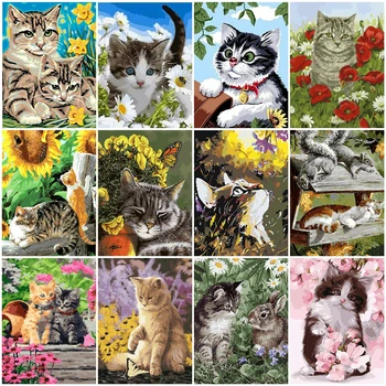 

HUACAN Cat Flower Paint By Number Drawing On Canvas HandPainted Art Gift DIY Picture By Number Animal Kits Home Decoration