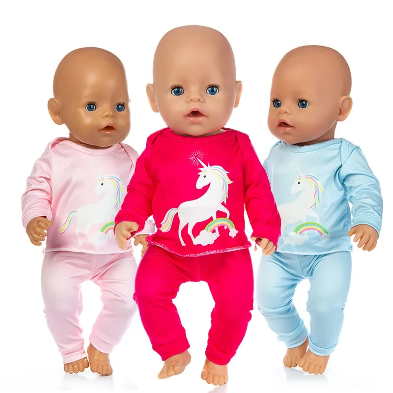 

Fit 17 inch Doll Clothes 43cm Doll Red Pink Blue Unicorn Top Shirt Suit Accessories For Baby Birthday Gift