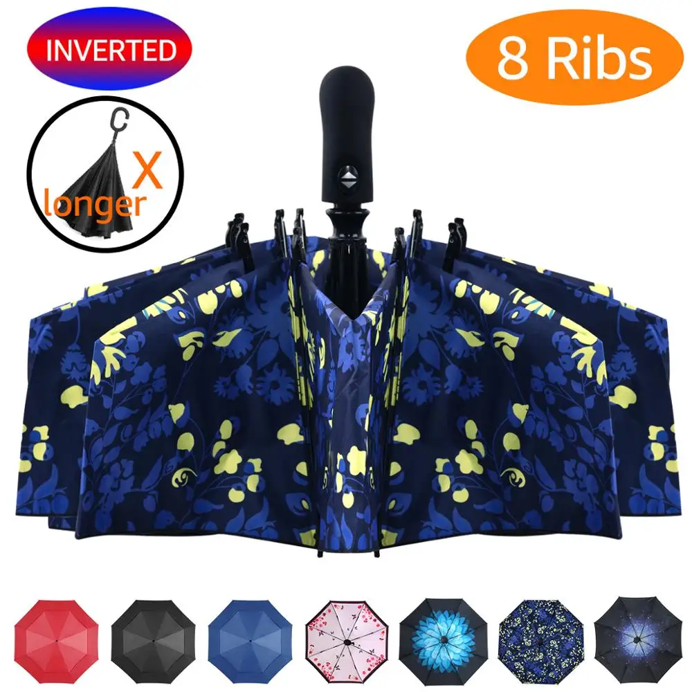

Inverted Umbrella Reverse Windproof Automatic Umbrella Double Layer Sunshine 8 Bone Folding Anti-UV Umbrella Rain Women Men