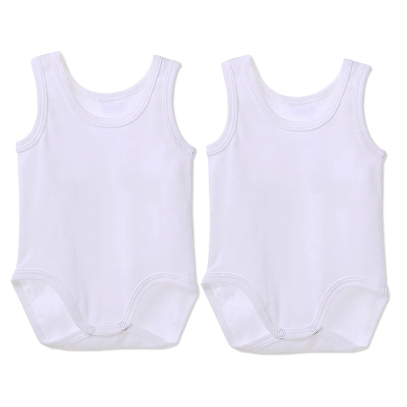 white sleeveless baby vests